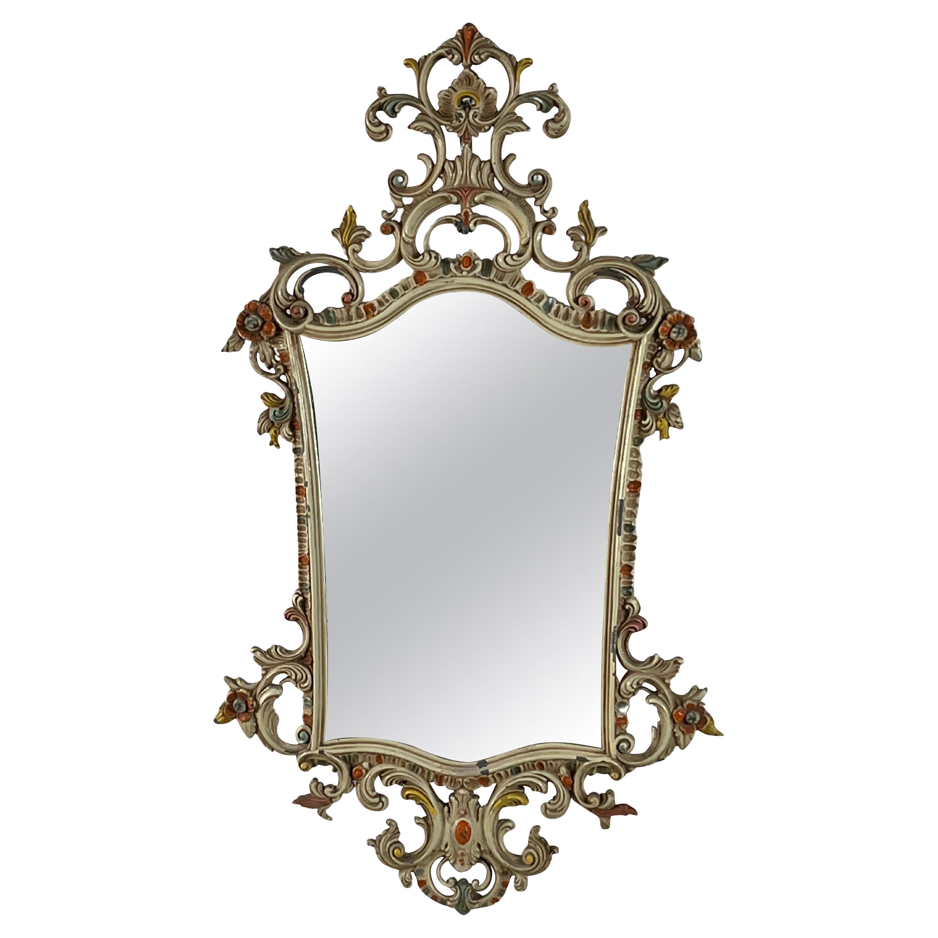 Decorated Bronze Wall Mirror, Italy, 1970s For Sale