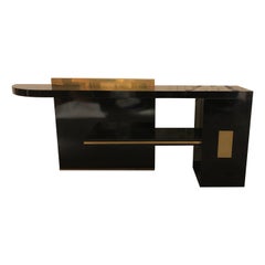 Vintage Console in Black Lacquered Wood, circa 1980