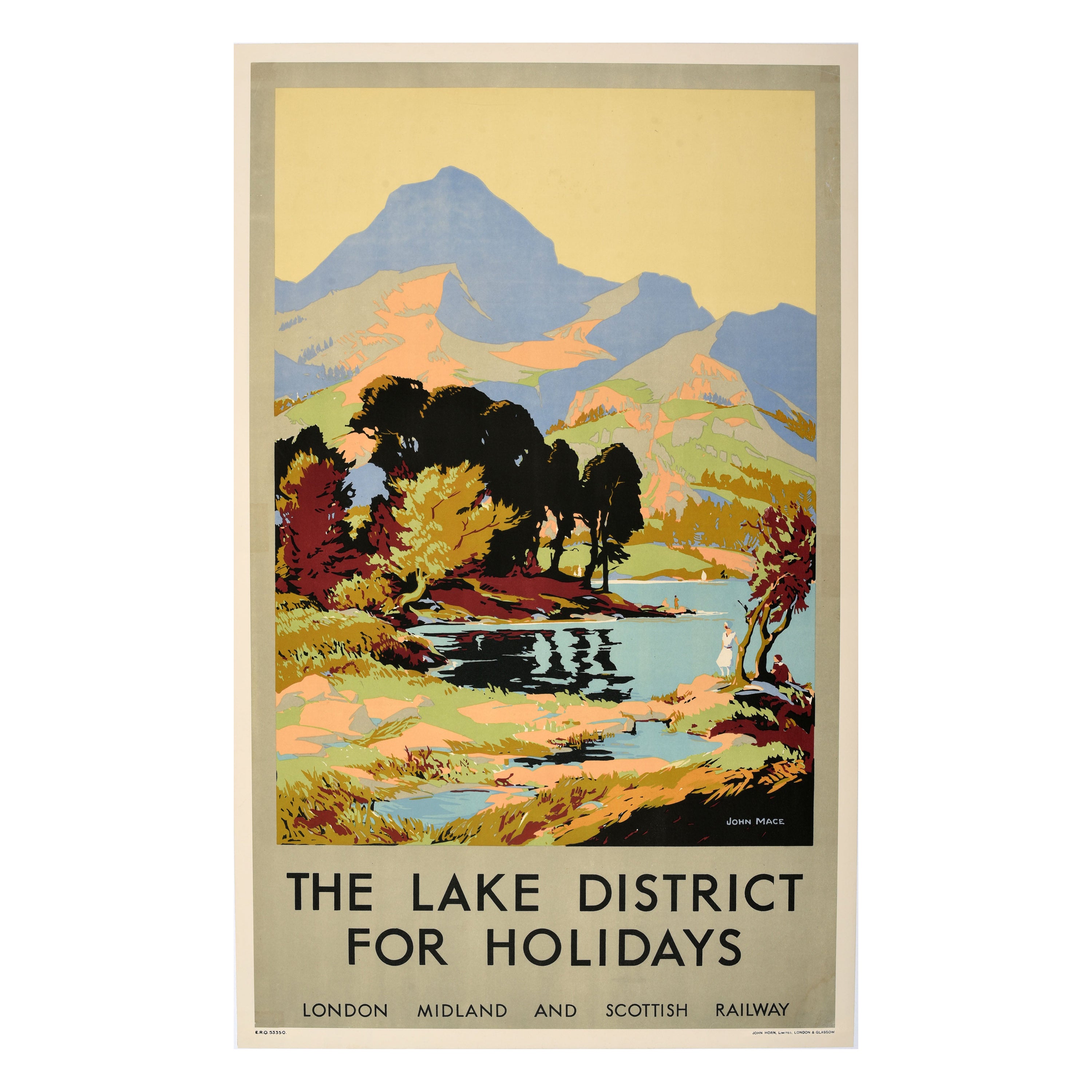 Original Vintage LMS Railway Travel Poster Lake District Holidays Mountain Art For Sale