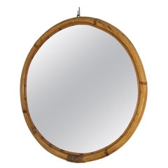 Italian Round Bamboo Mirror, 1960s