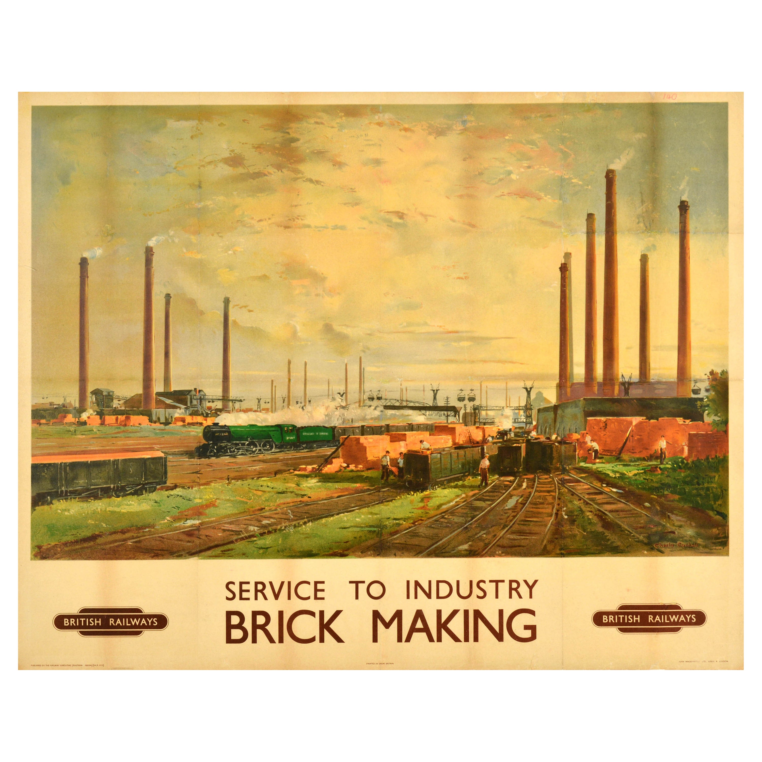 Original Vintage Poster Service To Industry Brick Making British Railways Train For Sale