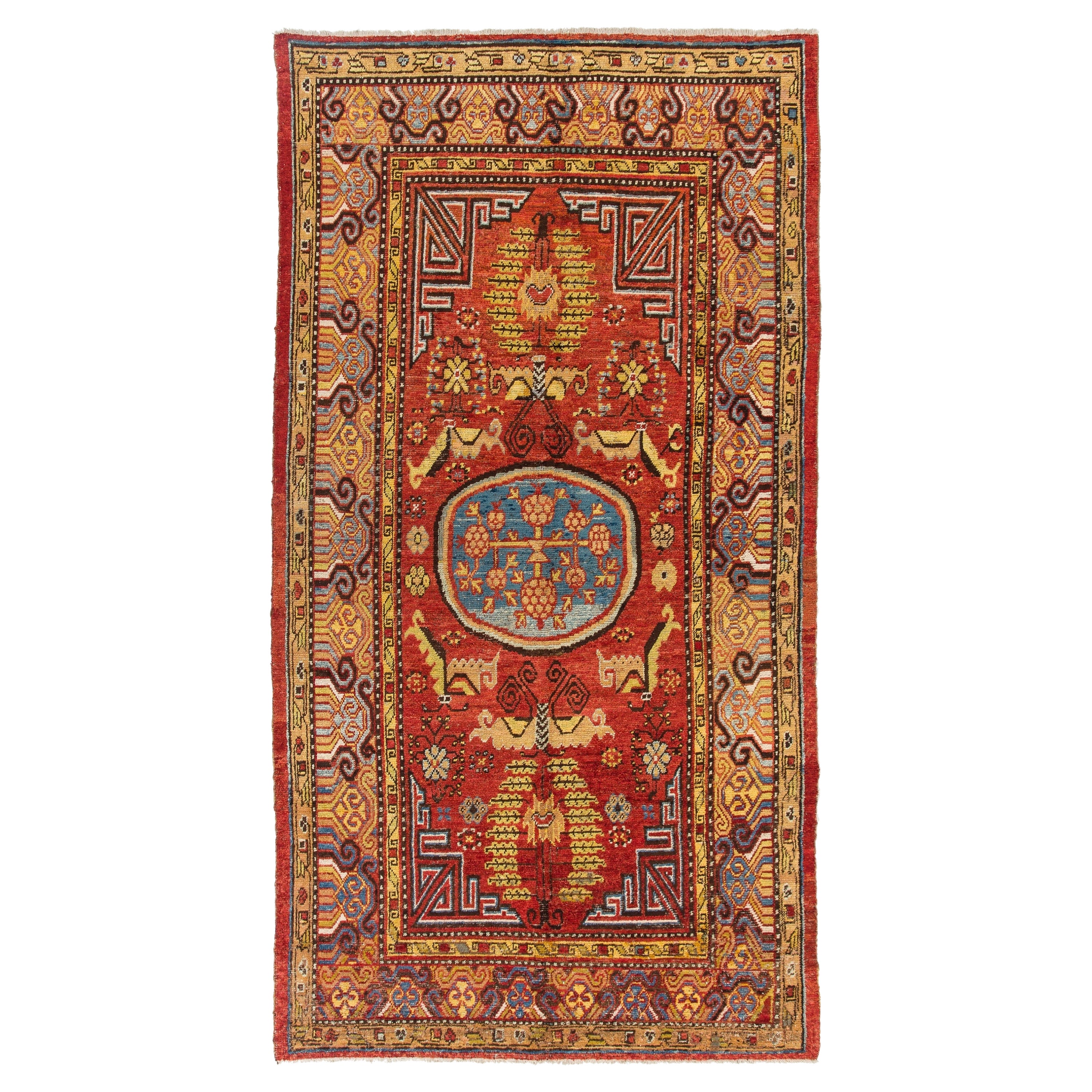 Antique Hand Knotted Khotan Rug, circa 1820, 100% Wool For Sale