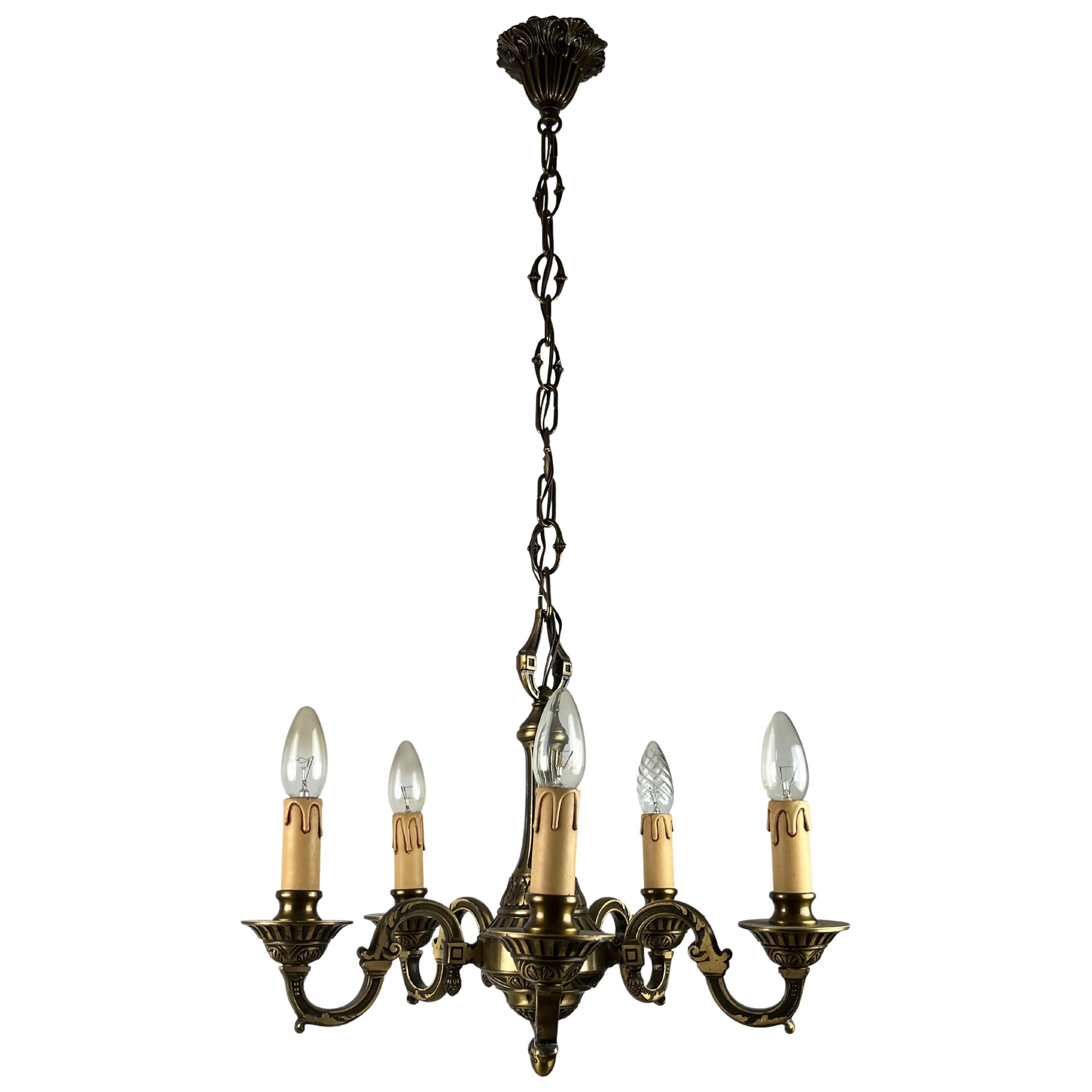 Brass Chandelier with 5 Lights, Italy, 1960s For Sale