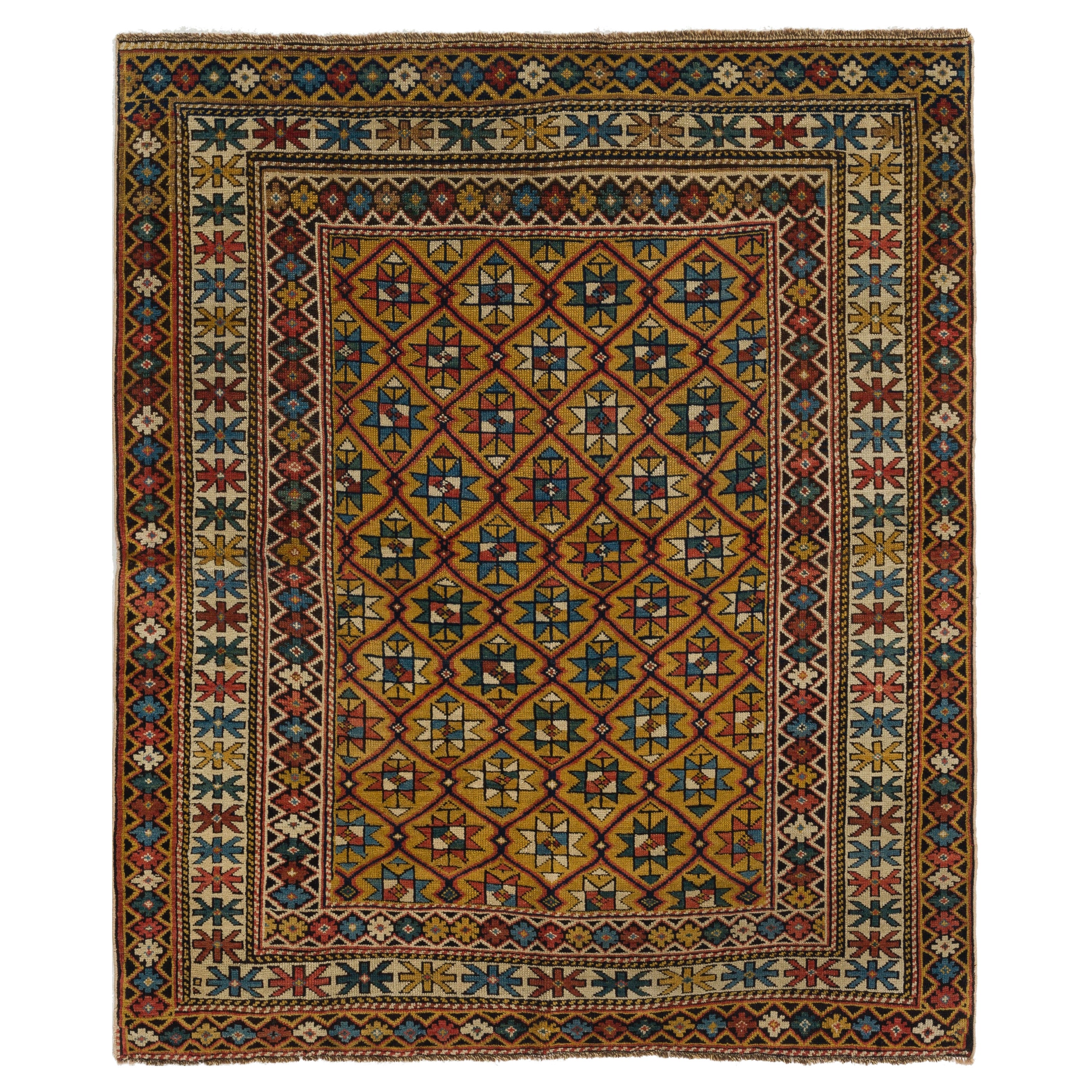 4' x 4'4'' Antiker kaukasischer Schirwan-Teppich. Um 1880. Einzigartiger Teppich