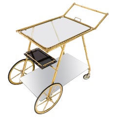 Retro Mid-Century Modern Brass and Glass Trolley, Italy, 1950s