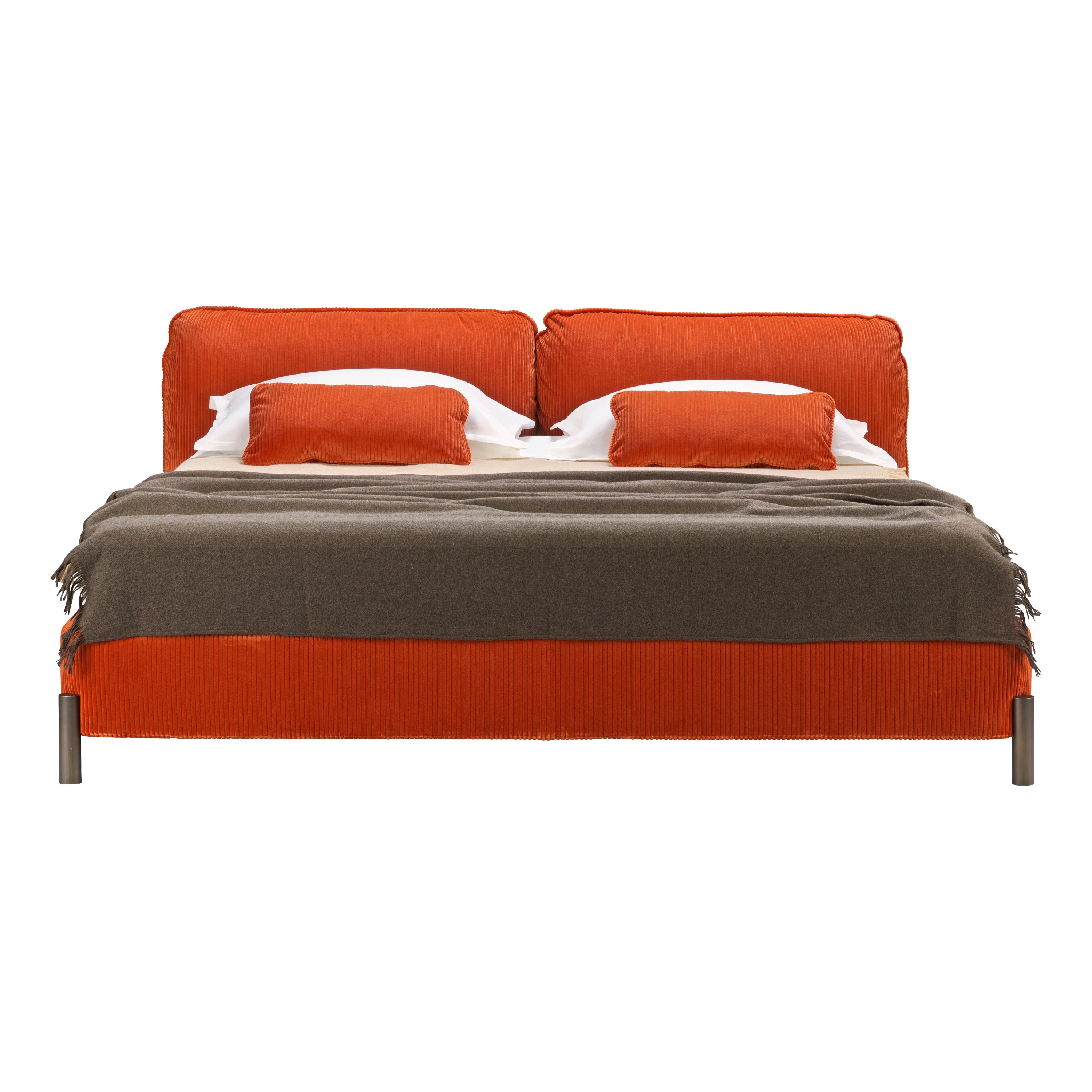 Tarantino Bed in Velvet Cord Orange Structure Burnished Brass, Made in Italy For Sale