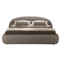 Abbracci Bed, Bed in Fabric Bogardine, Taupe Colour, Made in Italy