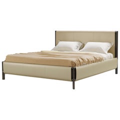 Frame Bed, Hardleather Nocciola, Burnished Brass Structure, Made in Italy