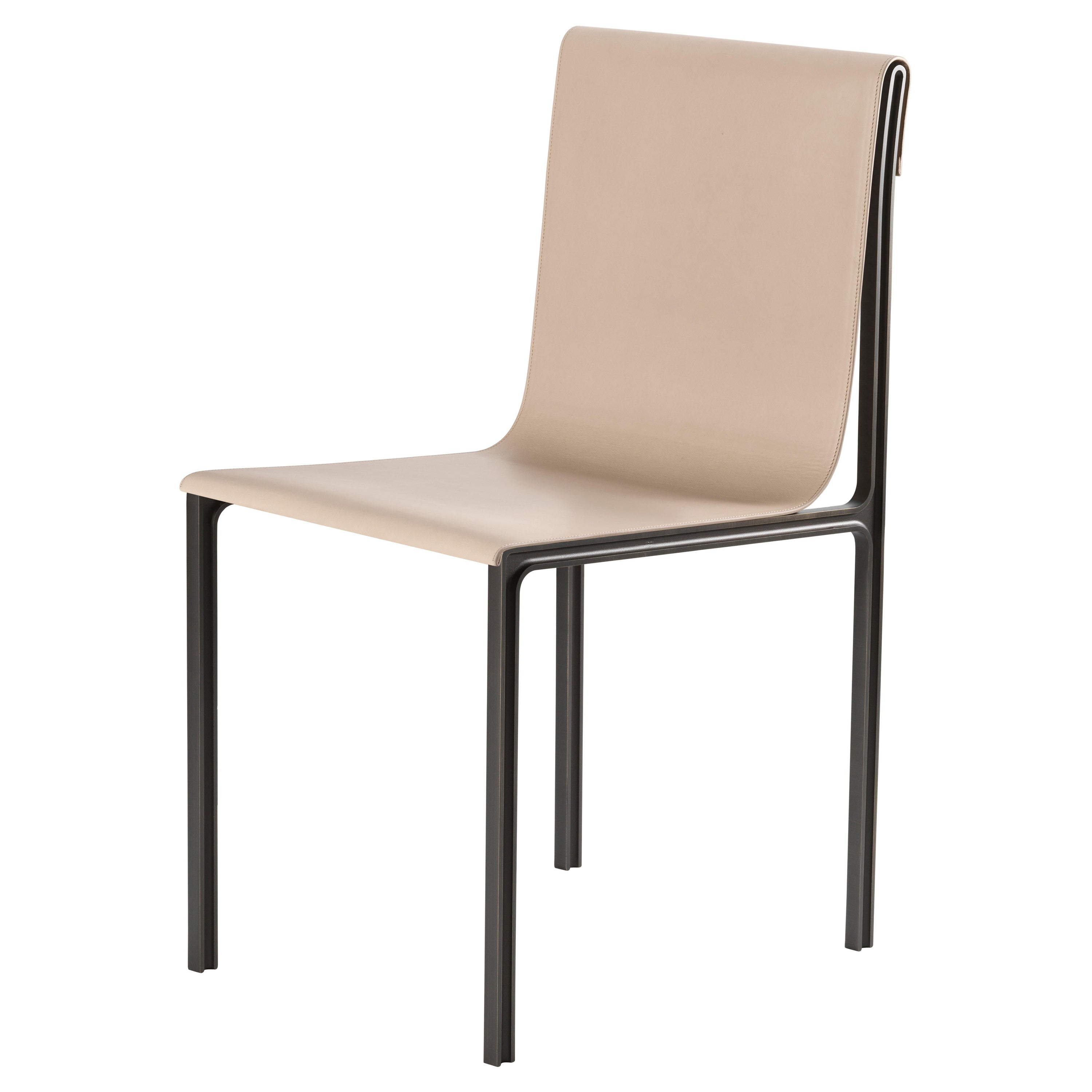 Fabbrica Chair Hardleather Nocciola and Burnished Brass Strcuture, Made in Italy For Sale