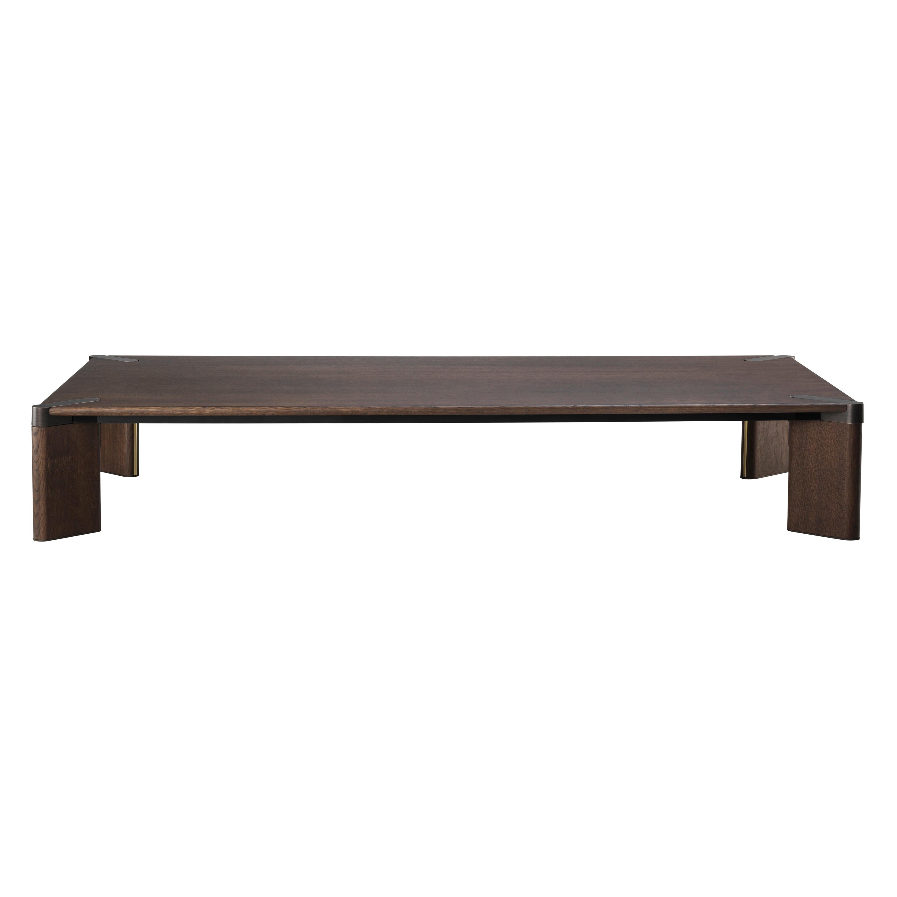 Ottanta Coffee Table, Wood and Burnished Brass Metal Parts, Made in Italy