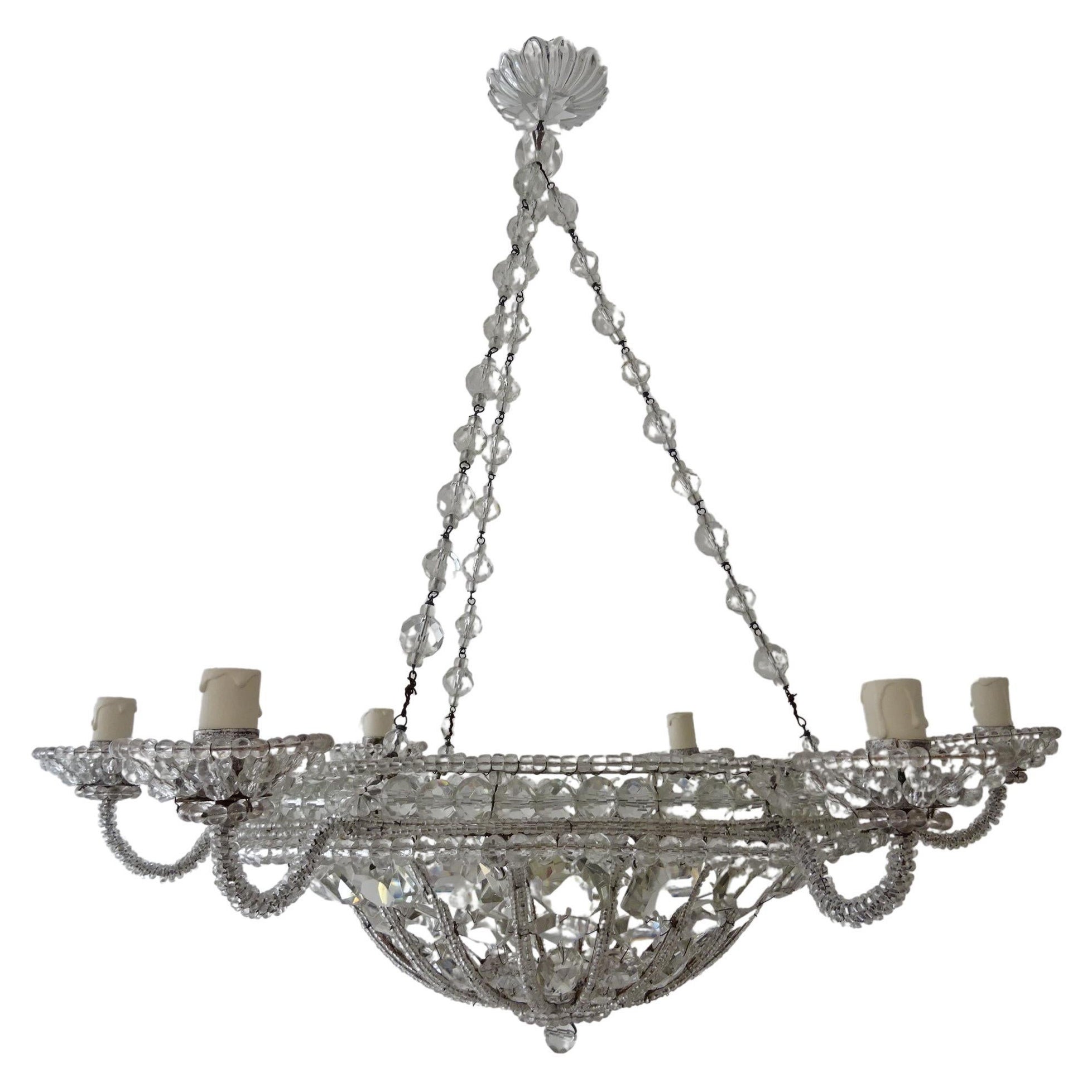 French Maison 1940s Baguès Clear Huge Beaded Crystal with Chains Chandelier