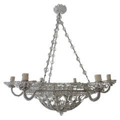 French Maison 1940s Baguès Clear Huge Beaded Crystal with Chains Chandelier