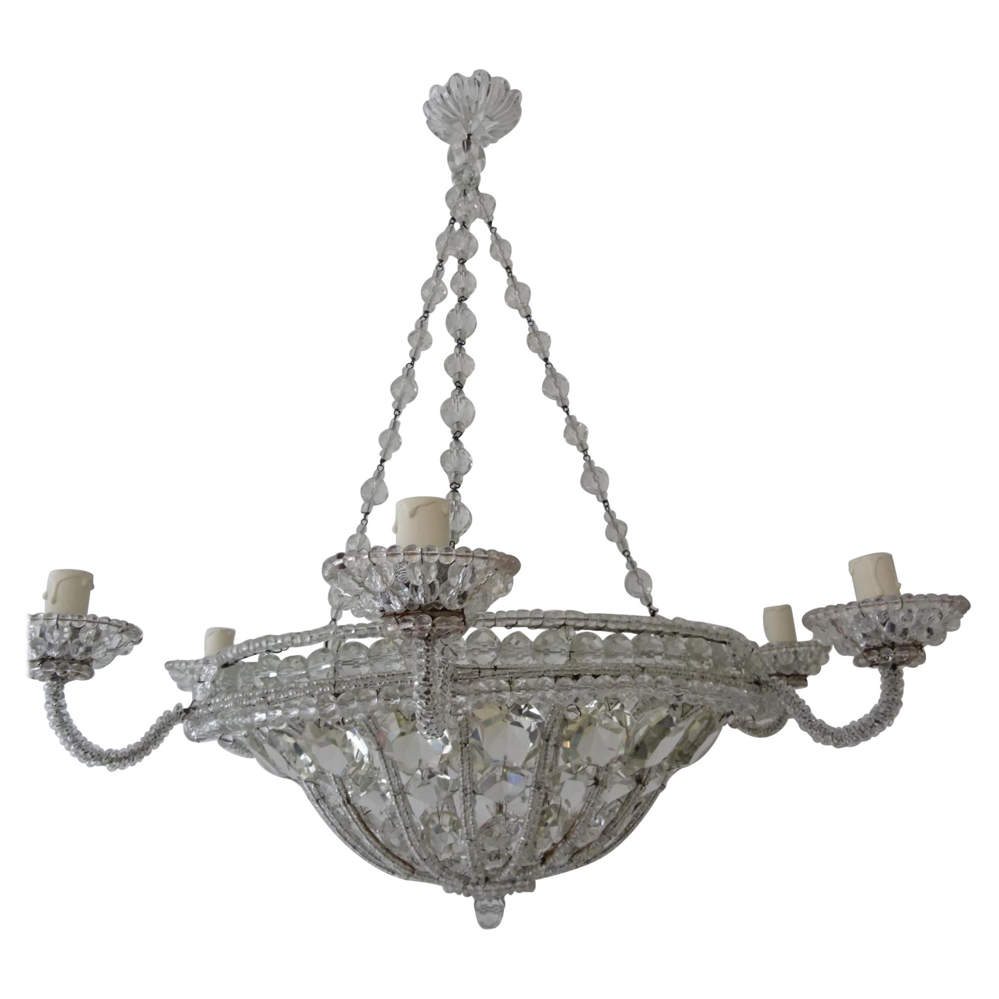 French Maison 1940s Baguès Clear Huge Beaded Crystal with Chains Chandelier