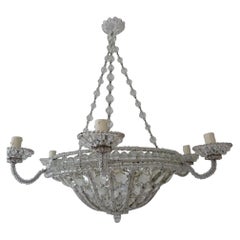 French Maison 1940s Baguès Clear Huge Beaded Crystal with Chains Chandelier