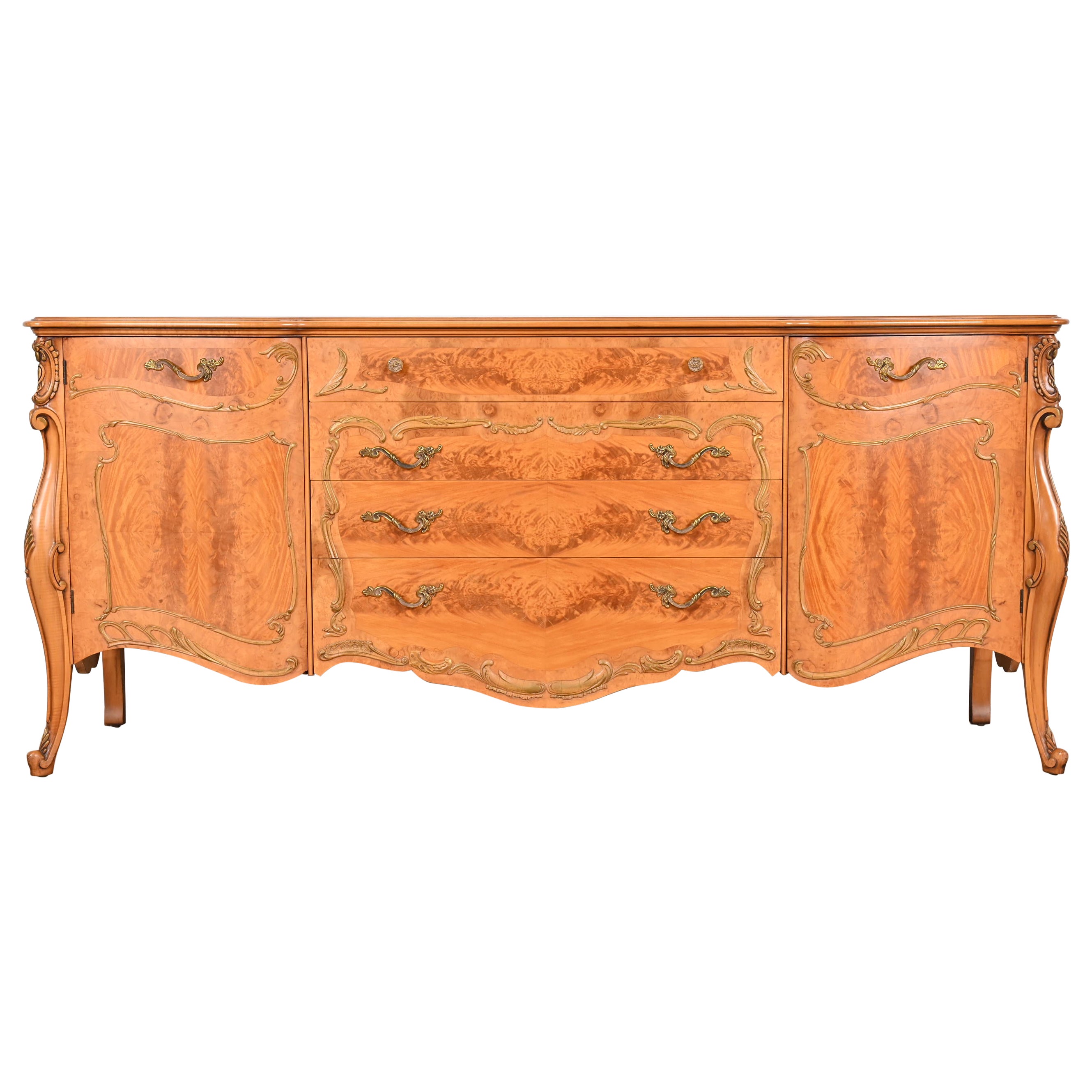 Romweber French Provincial Louis XV Burl Wood Sideboard Credenza, circa 1940s
