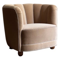 1930s danish easy chair fully original restored and upholstered in beige mohair.