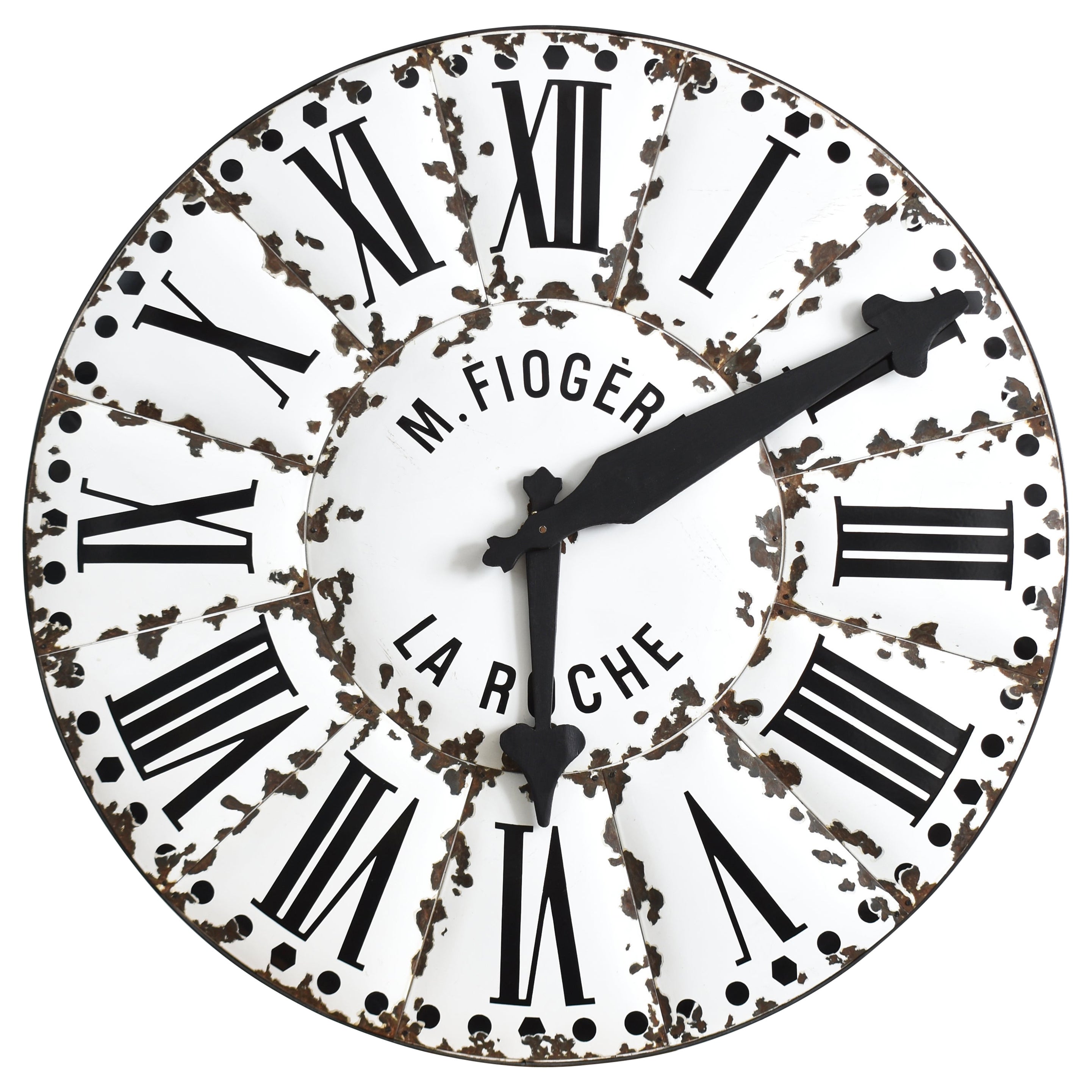 Grand cadran original d'une horloge tour française ancienne en émail en vente