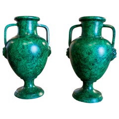 1970s Pair of Hand Painted Ceramic Cups Imitating Malachite
