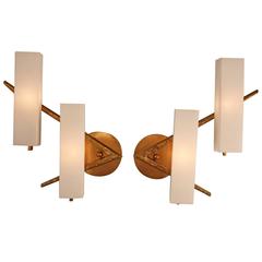 Pair of Bronze and Glass Wall Sconces by Maison Arlus