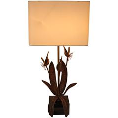 French Bronze Wild Lilies Table Lamp by Maison Charles