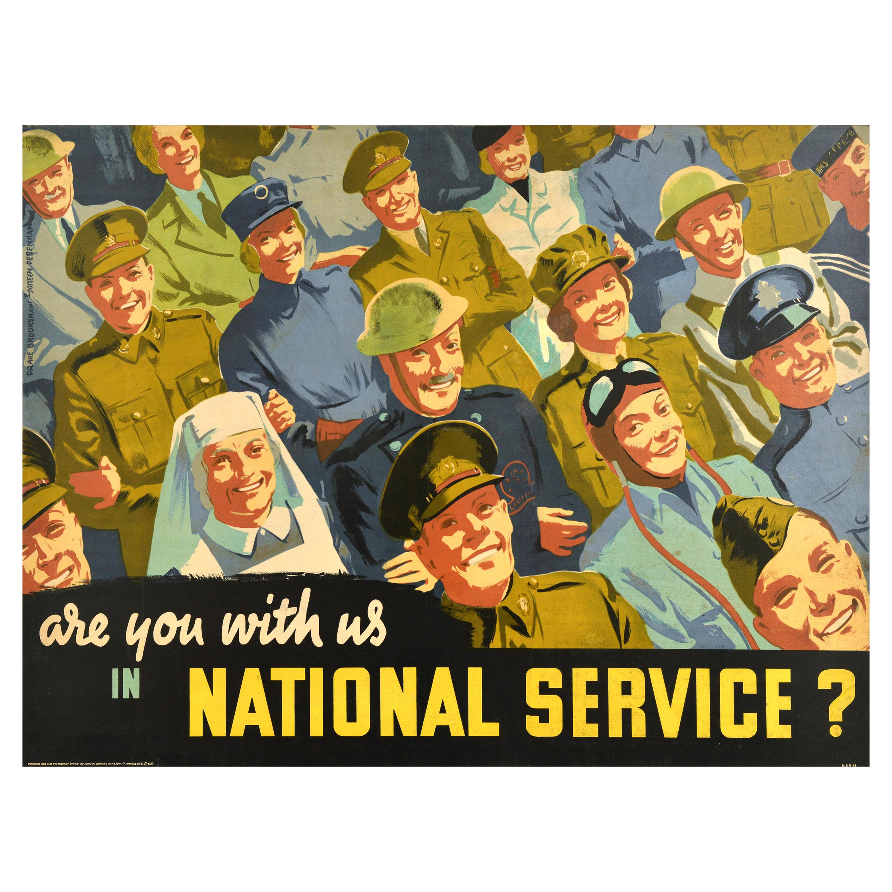 Poster originale della seconda guerra mondiale Are You With Us In National Service Duty War Effort (Sei con noi nel servizio nazionale?)
