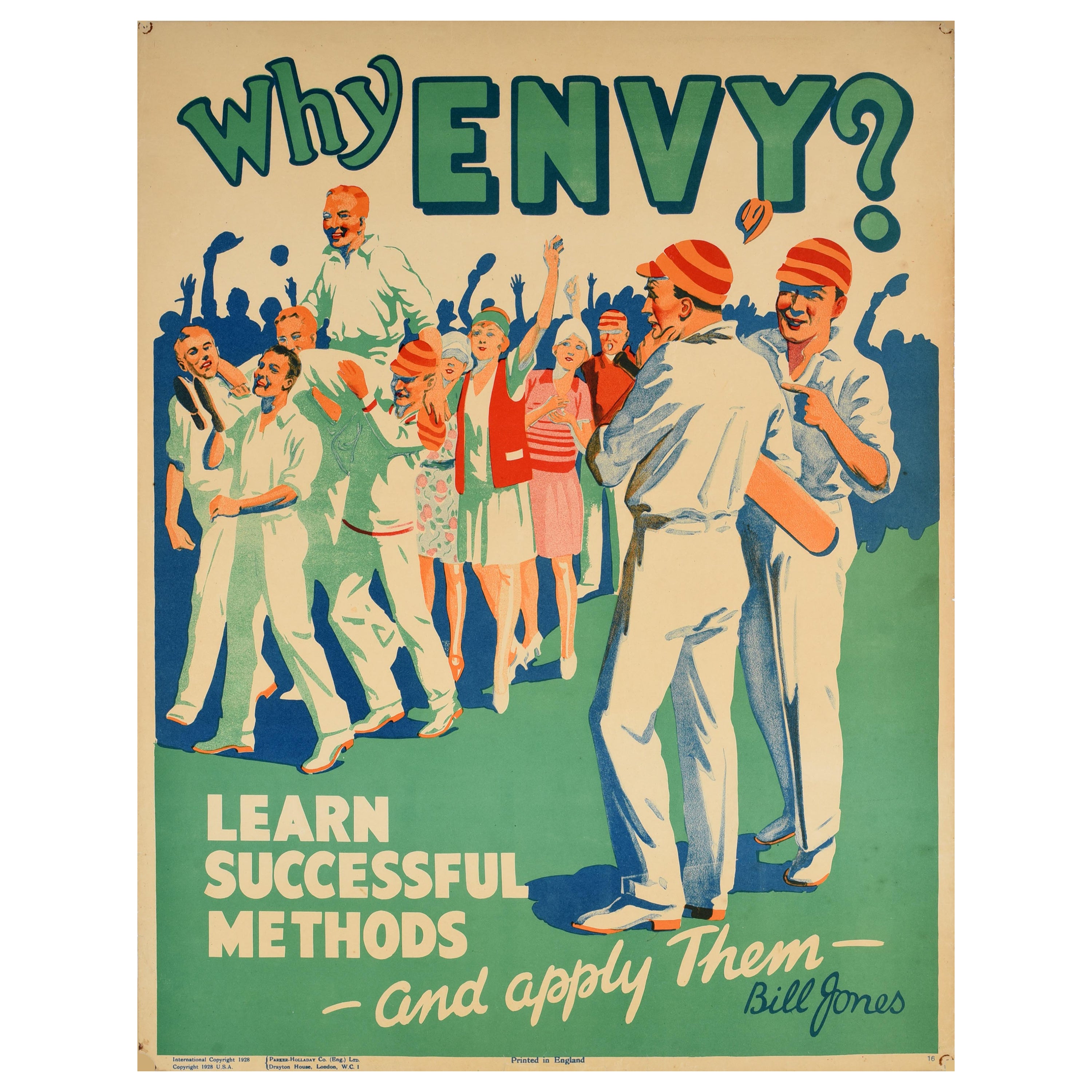 Original Vintage Work Motivation Poster Why Envy Bill Jones Cricket Sport Design For Sale