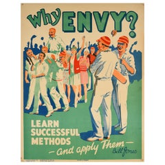 Original Antique Work Motivation Poster Why Envy Bill Jones Cricket Sport Design