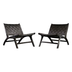 Vintage Olivier De Schrijver Ode design edition Pair of Leather woven Lounge chairs