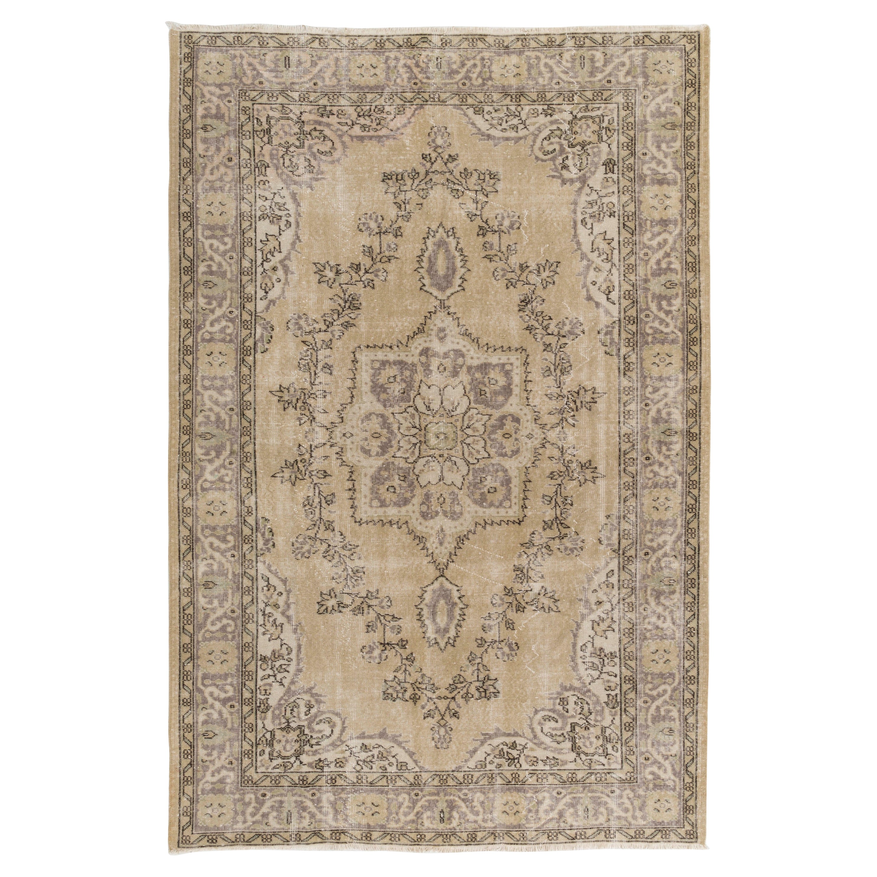 Hand Knotted Vintage Turkish Wool Area Rug with Medallion Design For Sale