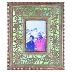 Tiffany Studios New York Art Nouveau Bronze and Slag Glass Picture Frame