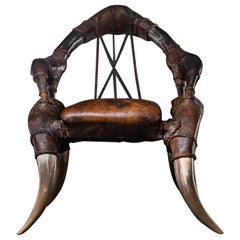Rare antique colonial African Leather & Horn Throne Armchair