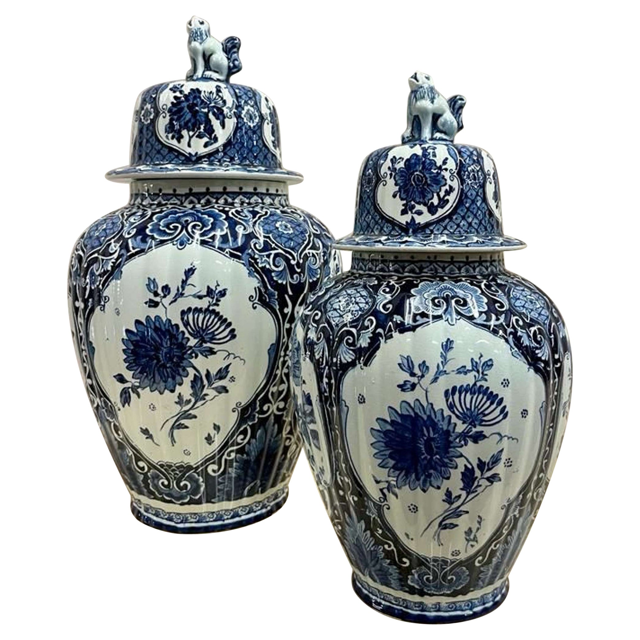 Late 19th Century Medium & Large Delft Ginger Jars with Covers by Petrous Regout For Sale