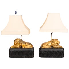 Pair of Carved Giltwood Lion Table Lamps
