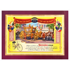 Original Vintage Poster Hercules Cycles Queen Elizabeth II Coronation 1953 Art