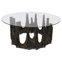Modern Paul Evans Round Stalagmite Form Base with Glass Top Coffee Table