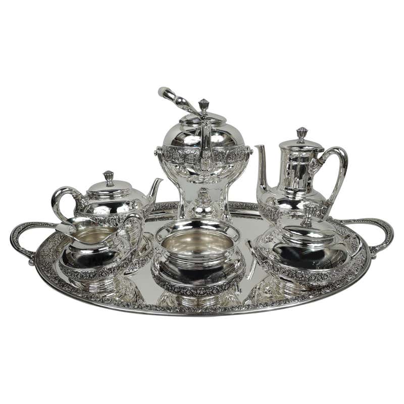 Arthur Stone Sterling Silver Tea Set Tilting Kettle on Cradle w Tray ...