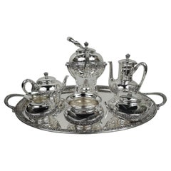 Antique Tiffany Victorian Classical Sterling Silver Coffee & Tea Set on Tray