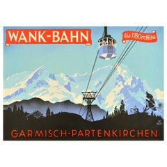 Original Vintage Poster Wankbahn Cable Car Garmisch Partenkirchen Ski Resort Art