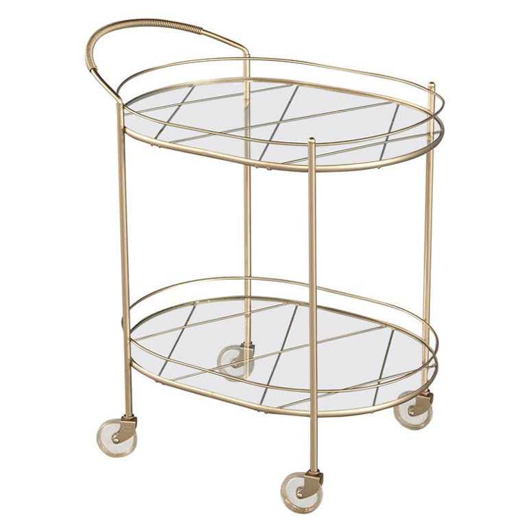 Modern Metal Bar Cart with 2 Tier Glass For Sale