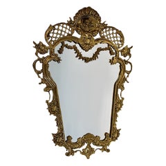 Modern Vintage Brass Wall Mirror Style Baroque Revival Italy 1970s