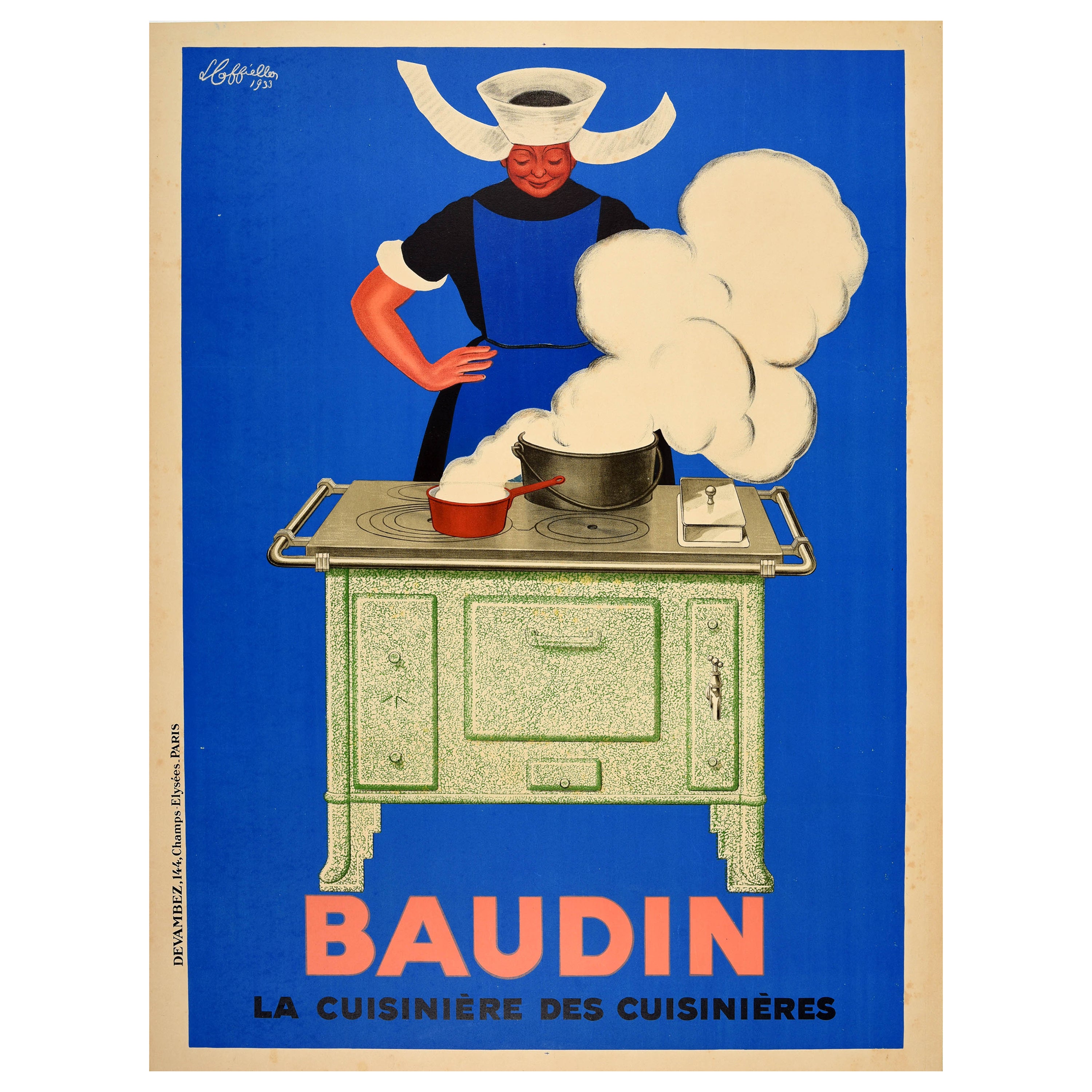 Original Vintage Advertising Poster Baudin Cuisiniere Cooking Leonetto Cappiello For Sale
