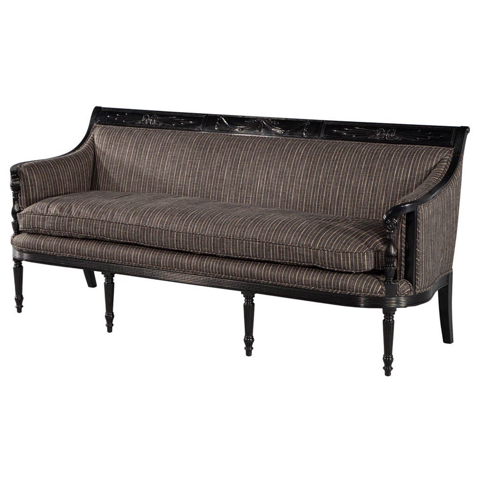Vintage Louis XVI Style Sofa in Black Lacquer For Sale