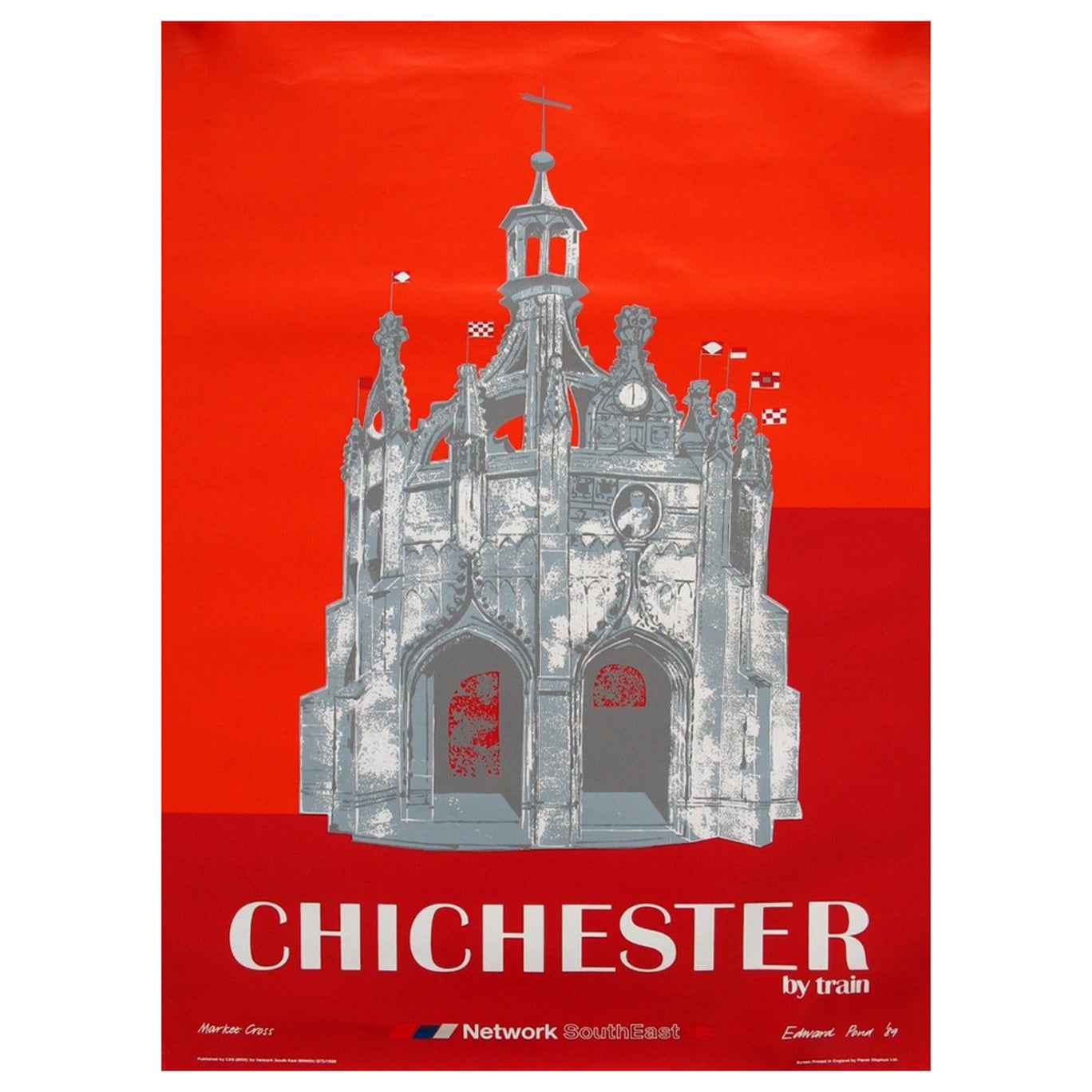 Affiche vintage d'origine du réseau des chemins de fer du Sud-Est de Chichester, 1989