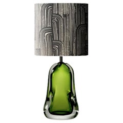 Contemporary Green Blown Glass Table Lamp with Paper Black White Lampshade