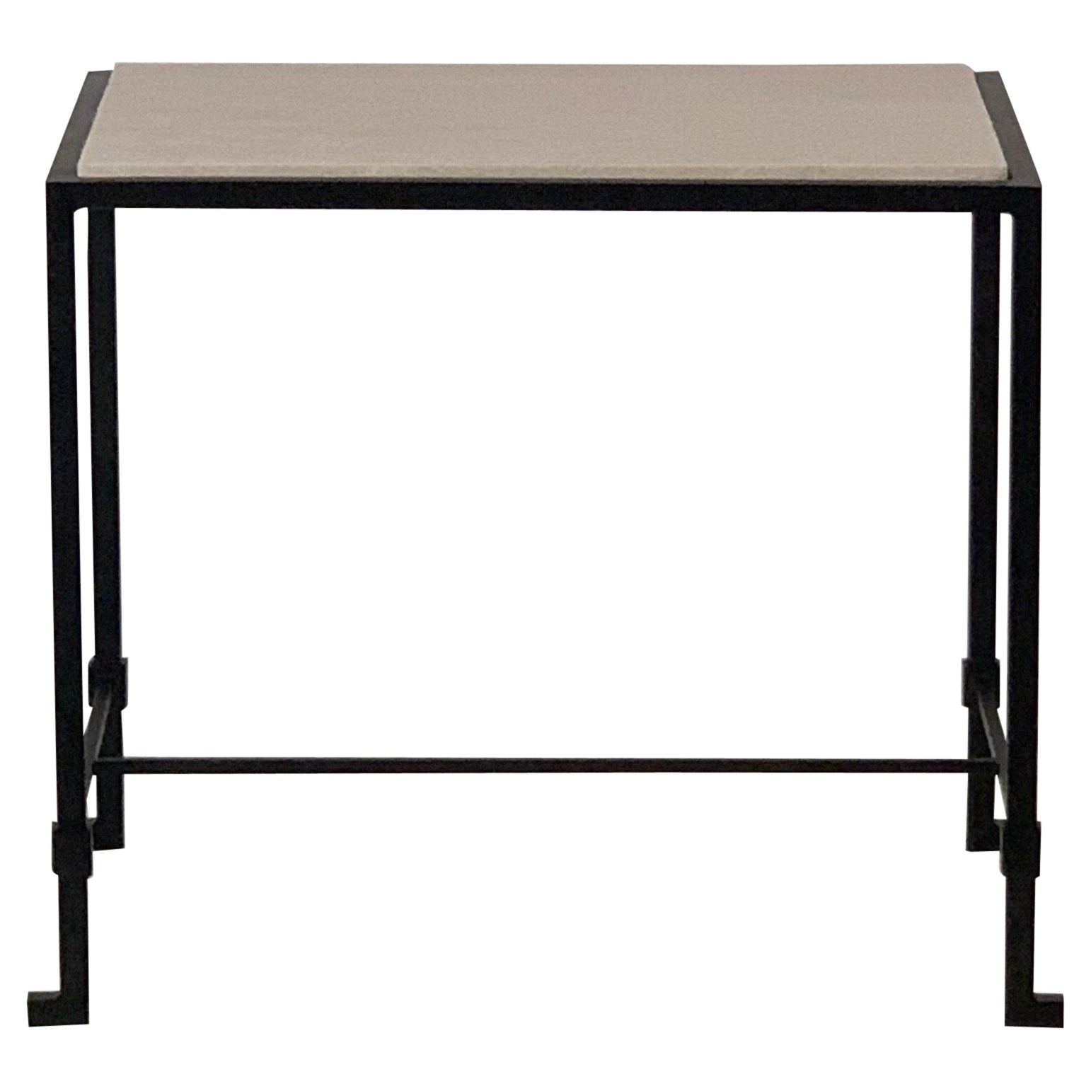 'Diagramme' Blackened Iron and Travertine Side or End Table by Design Frères For Sale
