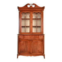 Georgian Mahogany Breakfront Bookcase Cabinet with Drop Front Secretary Desk