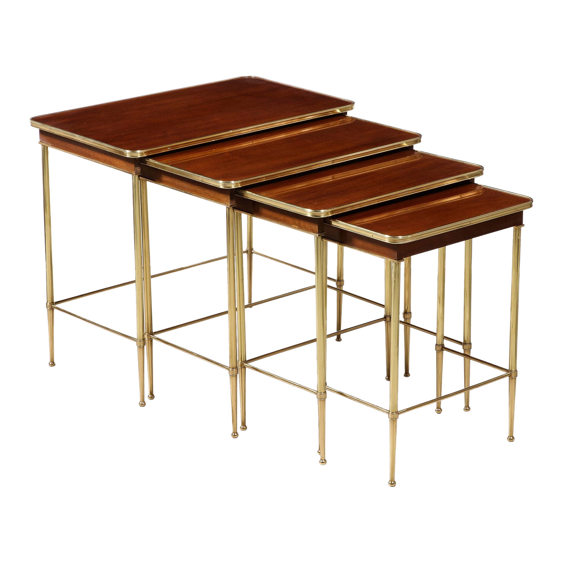 Set of 4 Mahogany and Brass Nesting Tables by Maison Jansen For Sale