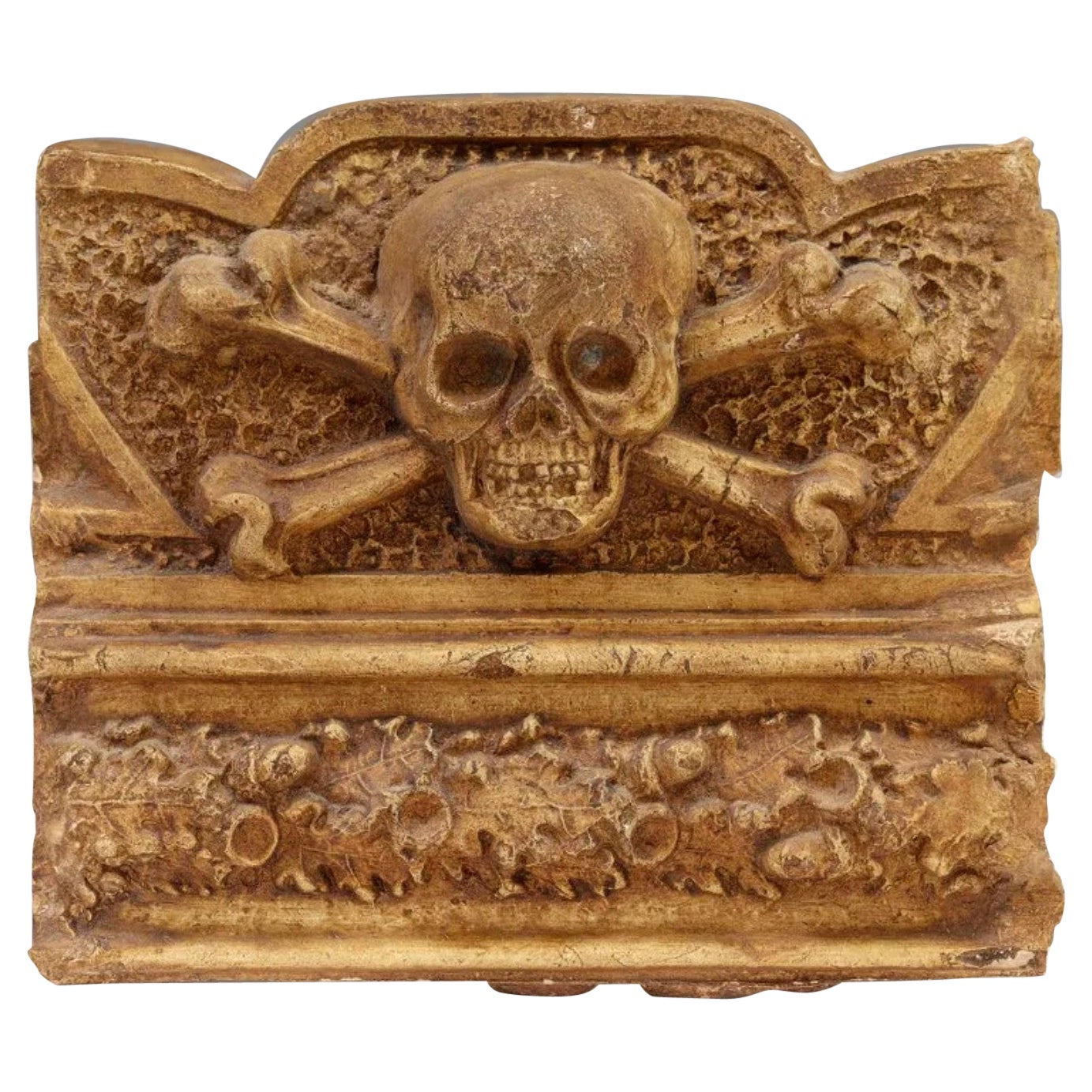Antique Skull & Bones Cast Architectural Terracotta Fragment 
