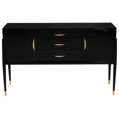 Modern High Gloss Black Lacquer Sideboard