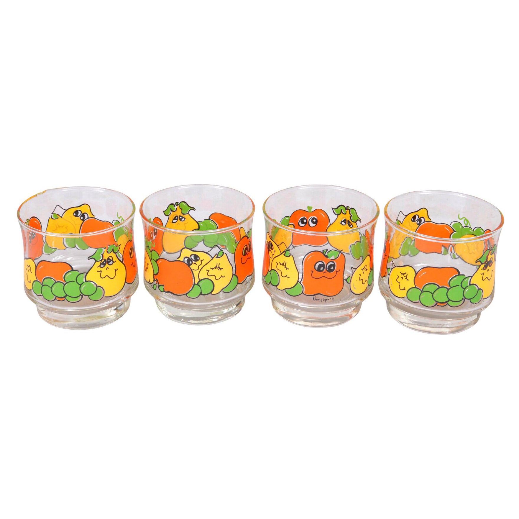 Nancy Lynn Cartoon Fruit Glasses, Set of 4 For Sale